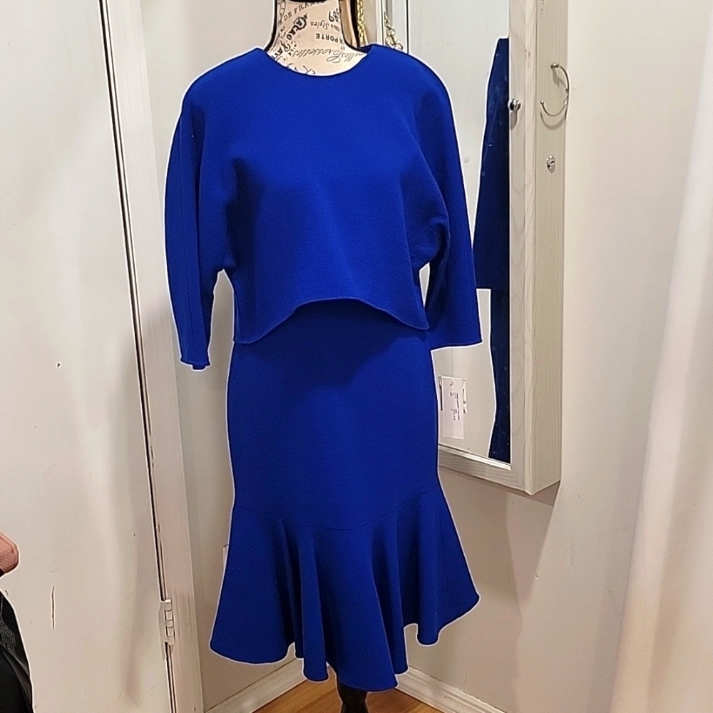 Barbiecore PUPLum Style Teri Jon Woman's Wool Dress Size 2. C124